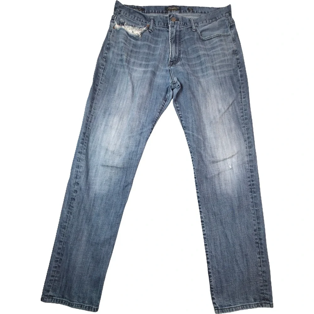 Lucky Brand 221 Straight Jeans Mens 36 Blue Distressed Denim